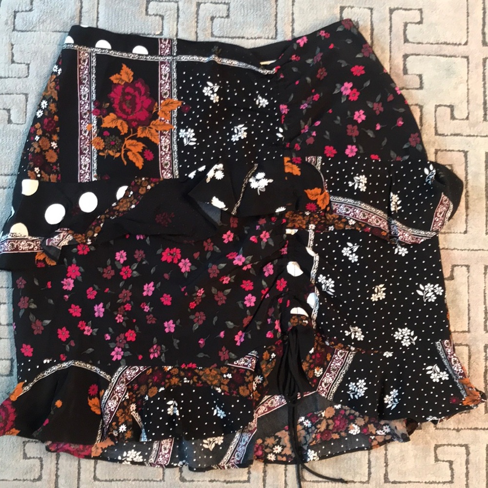 For Love & Lemons Floral Black Mini Skirt